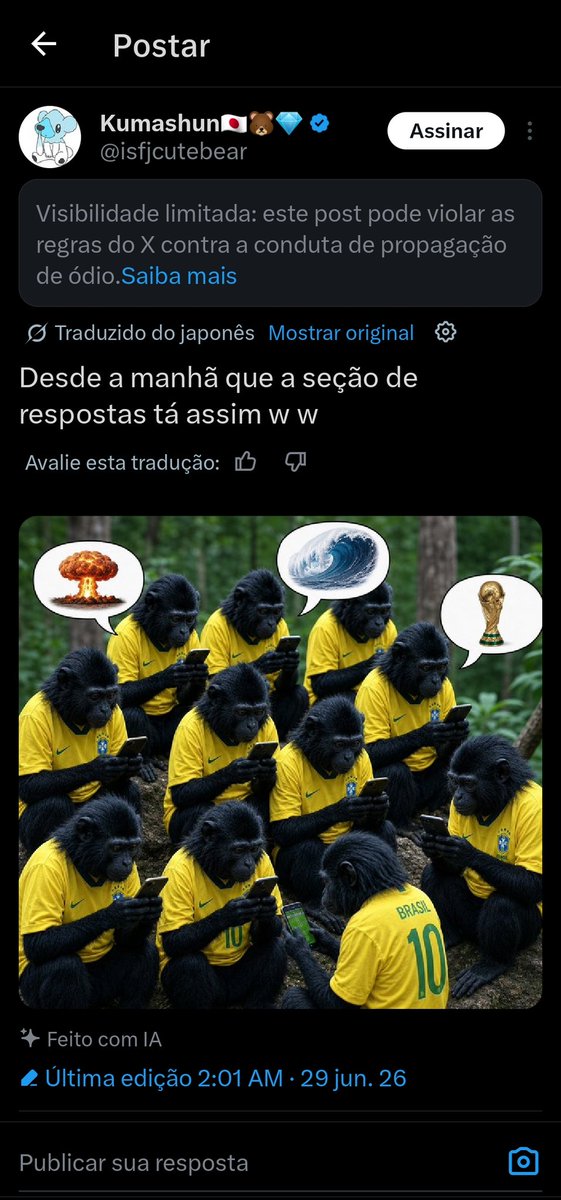 WanderleyMajes1's tweet photo. Brasileiro fez piada com bomba e tsunami mas quando é chamado de macaco chora 🤣🤣🤣🤣🤣🤣 https://t.co/ge7YhtzM2X