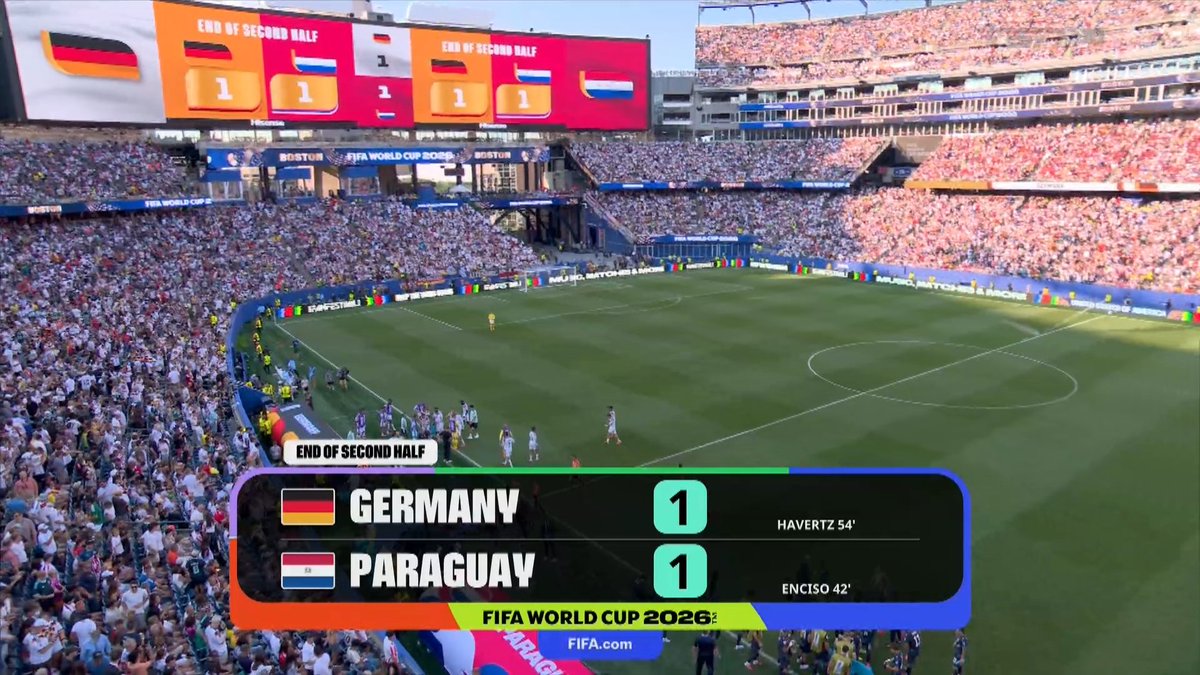 Hazel_LM10's tweet photo. FT || GERMANY 1-1 PARAGUAY 

HEADED TO EXTRA TIME 

FIRST EXTRA TIME OF THE WORLD CUP 2026

#GERPAR
#Fıfaworldcup https://t.co/vs3cliNDma