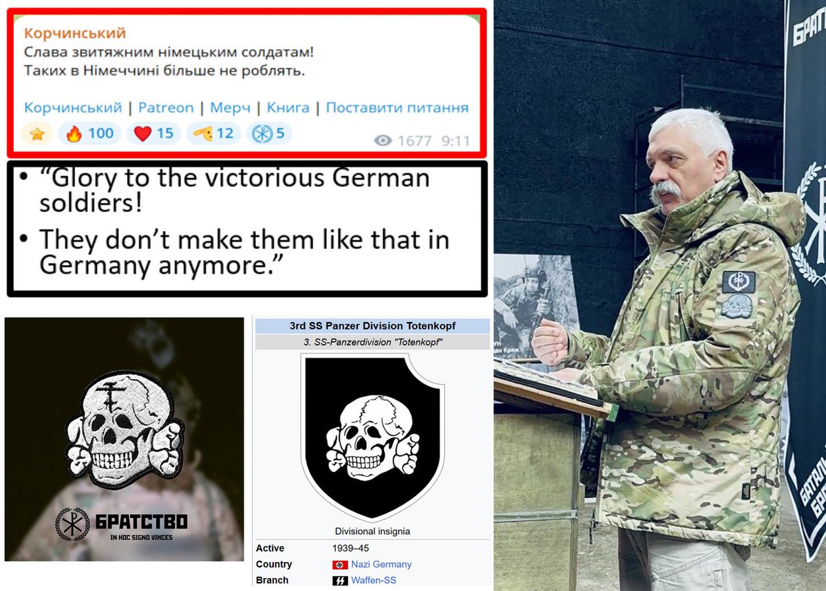 anatoliisharii's tweet photo. The Chief Rabbi of Ukraine has come out in defense of neo-Nazis who were making Nazi salutes in central Kyiv.

The thing is, it was Korchynskyi’s Brotherhood.

I know members of Korchynskyi’s Brotherhood.

They are marginals and the lowest of the low, some of whom consider themselves Aryans, hate Jews, hate Roma, and hate everyone.

At the same time, Ukraine’s Chief Rabbi has defended neo-Nazis more than once.

I think Korchynskyi’s numerous statements- that Jews were responsible for the Holocaust, that Ukrainians have no need to apologize for Babyn Yar, and that Jews are, by definition, stupid-would be of great interest to millions of Jews.

And if you had sent such a Chief Rabbi of Ukraine to Kyiv in, say, 1942, he would probably have claimed that Babyn Yar had been invented by the communists.

I think Israel should finally do something about this most vivid representative of the “I see nothing, I hear nothing, it’s all not so clear-cut, there are no Nazis in Ukraine” mindset.

The situation is becoming far too disgraceful.