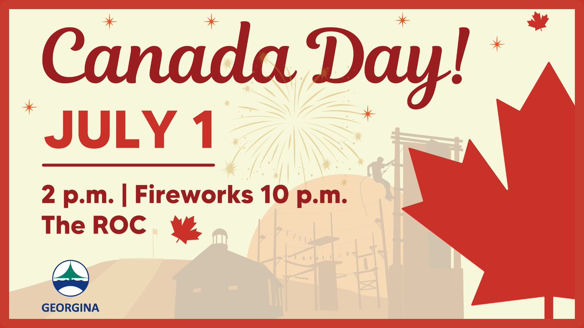 georginatown's tweet photo. A hot Canada Day is expected in Georgina, but there are plenty of ways to cool down at the Town’s celebrations at the ROC on July 1, 2pm-10pm. Splash pad, misting dome, foam play, free water, live music &amp; fireworks at 10pm. Details &amp; shuttle bus info: https://t.co/ZDD6VpyO4E. https://t.co/l9iRwlWgvo