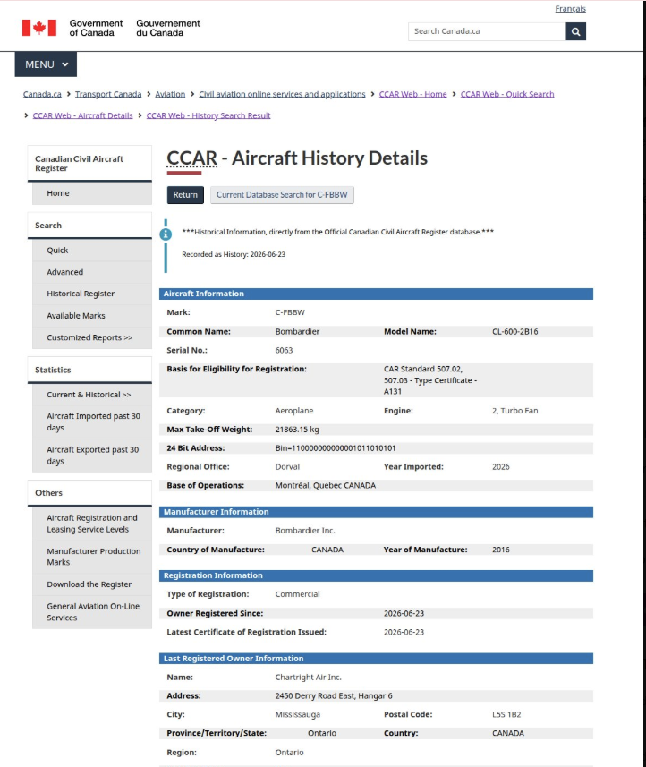 LucilleCollard's tweet photo. More questions are emerging about the Ford government's $28.9 million private jet.

After public backlash, the government said the aircraft had been sold back to Bombardier. But Transport Canada records now show the plane was transferred to Chartright on June 23. https://t.co/c5a8d87NTd