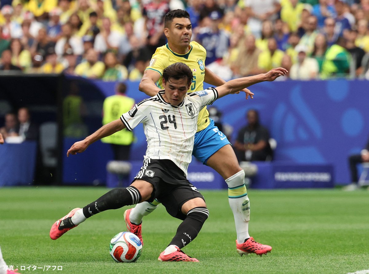 TeamJapan's tweet photo. #サッカー FIFAワールドカップ2026⚽️

【前半終了】
日本🇯🇵1-0🇧🇷ブラジル

前半29分、佐野海舟 選手がインターセプトから
ドリブルで運びミドルシュートを決める！

後半も #がんばれニッポン🔥

#TEAMJAPAN
@jfa_samuraiblue https://t.co/ARoCkVXrLQ