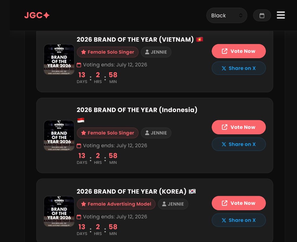 GENIUS9N's tweet photo. #JENNIE has been nominated in three categories across three regions at the 2026 Brand of the Year Awards, Korea, Indonesia and Vietnam. 

🗳️: https://t.co/xfHluNsSn1 

RUBIES, Please check our VOTING Page, we’ve made it very easy, just click each category to vote. https://t.co/QfN0CHhle1