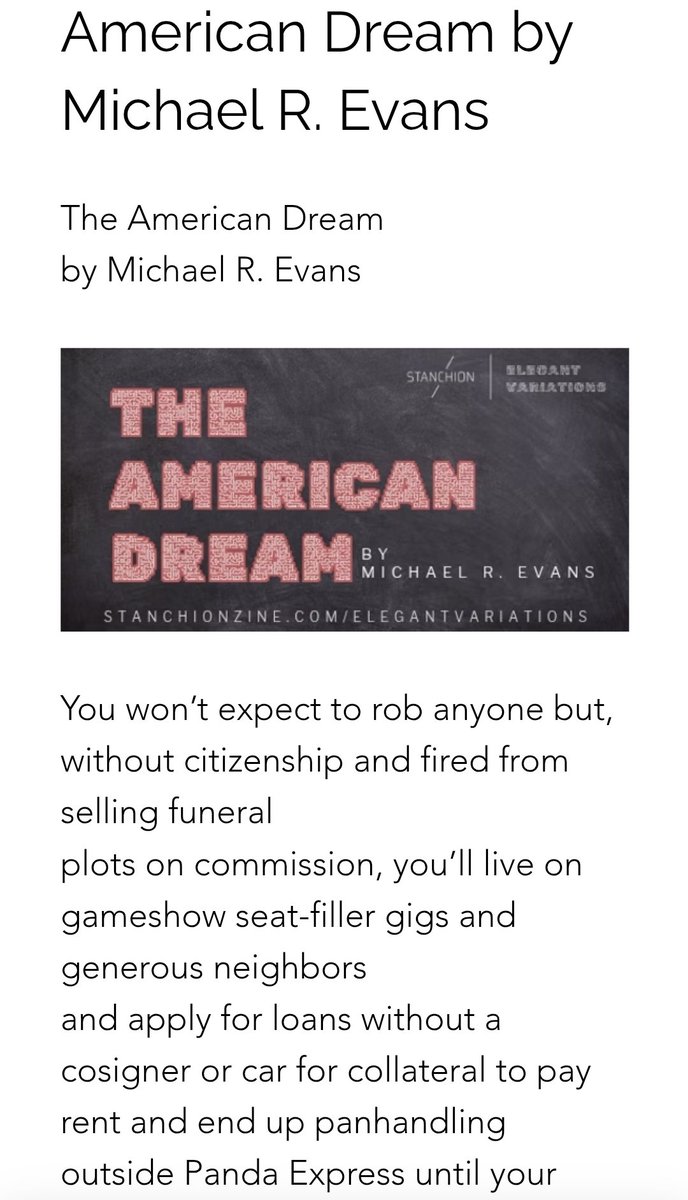 StanchionZine's tweet photo. New poem up on the site today.
Read the conclusion of this American Dream at https://t.co/Agp6MHiYSn https://t.co/REkNggiRHi