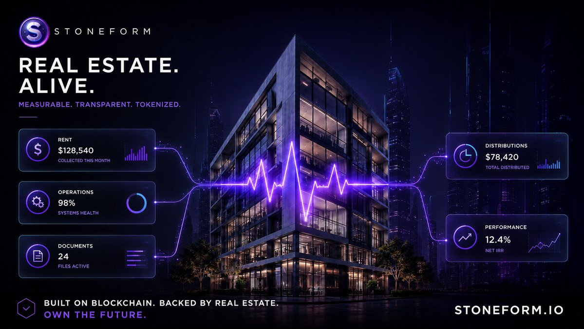 ICOstoneform's tweet photo. Imagine every property having its own live asset profile.

Not just photos and basic numbers, but ongoing updates about performance, operations, documents, rent collection, and distributions.

At Stoneform, we are working toward making real estate investment more transparent and easier to follow.