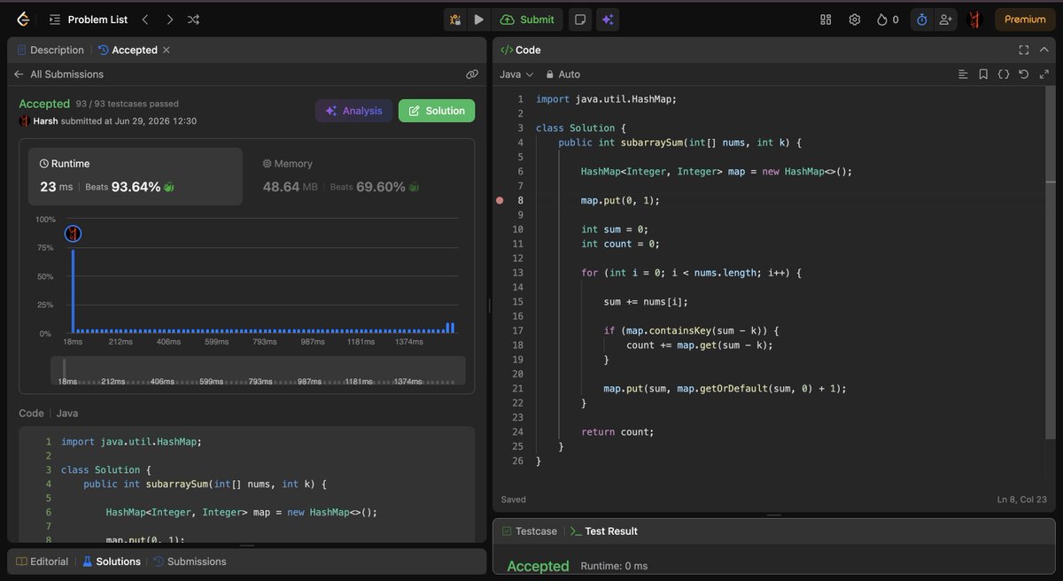 Harshcodess's tweet photo. Day 14 of #100DaysOfCode 

DSA - @striver_79
→ LC 238 – Product of Arr Except Self 
→ LC 1480 – Running Sum of 1D Arr
→ LC 76 – Min Window Substring
→ LC 992 – Subarrays w/ K Different Integers
→ DBMS – @lovebabbar3 Lec 3 (ER Model)
→ Started ML 

#100DaysOfCode #DSA #DBMS https://t.co/v2nlP7w96F