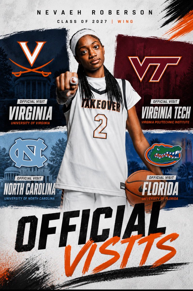 DushawnLondon1's tweet photo. Nevaeh Roberson, a four-star wing in the class of 2027, has added official visits to Virginia and Virginia Tech.

Roberson will visit Virginia on July 1st and Virginia Tech on July 31st. 

She’s also taken a previous visit to  Ole Miss and will visit Florida and UNC in August/September