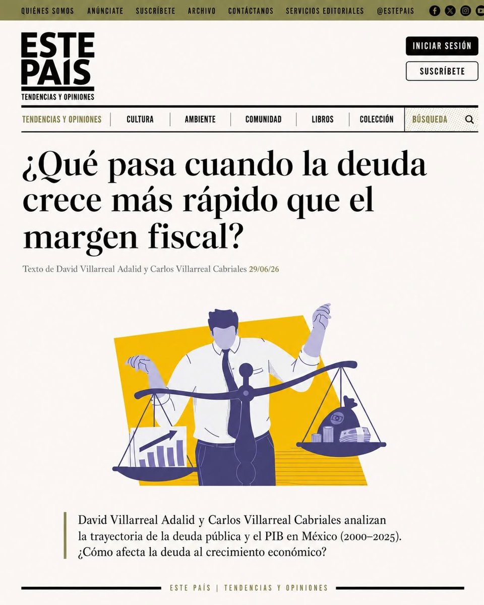davidx_villa's tweet photo. 1/ México tiene un problema fiscal que ya no puede explicarse solo por “falta de recursos”.

El punto central es más profundo: entre 2000 y 2025, la deuda pública creció mucho más rápido que la economía.

Y cuando la deuda crece más que el PIB, el margen fiscal se estrecha. https://t.co/PpvAMgM5gF