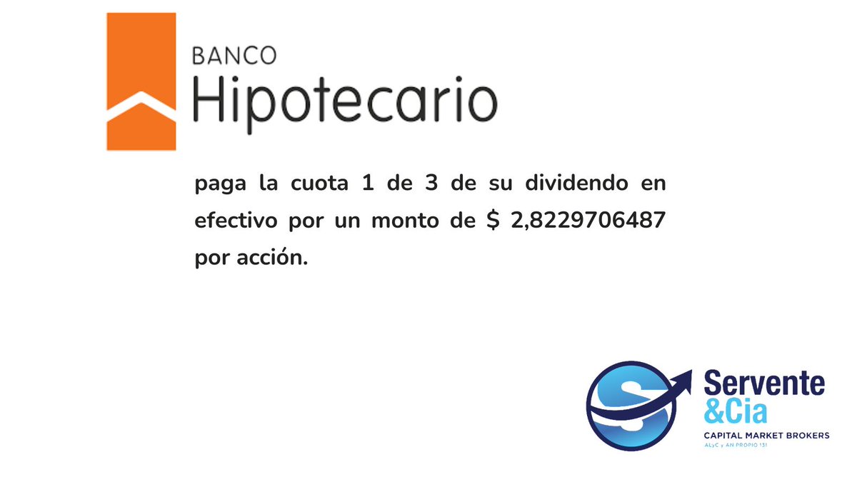 serventeycia's tweet photo. #Bolsa #Argentina #Inversores #Accionistas #Aviso #Pago #Dividendos #Efectivo #pesos #Ganancias #Resultados #Acción #Banco #Hipotecario $BHIP #BYMA #Servente #Capital #Market #Brokers #Finanzas #Inversiones #Mercados https://t.co/ZM50D6HCyC