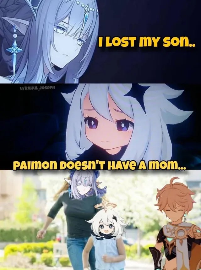Genshin_Hub_HQ's tweet photo. Poor Paimon just got adopted against her will. 😭 https://t.co/0HwxeiVz23