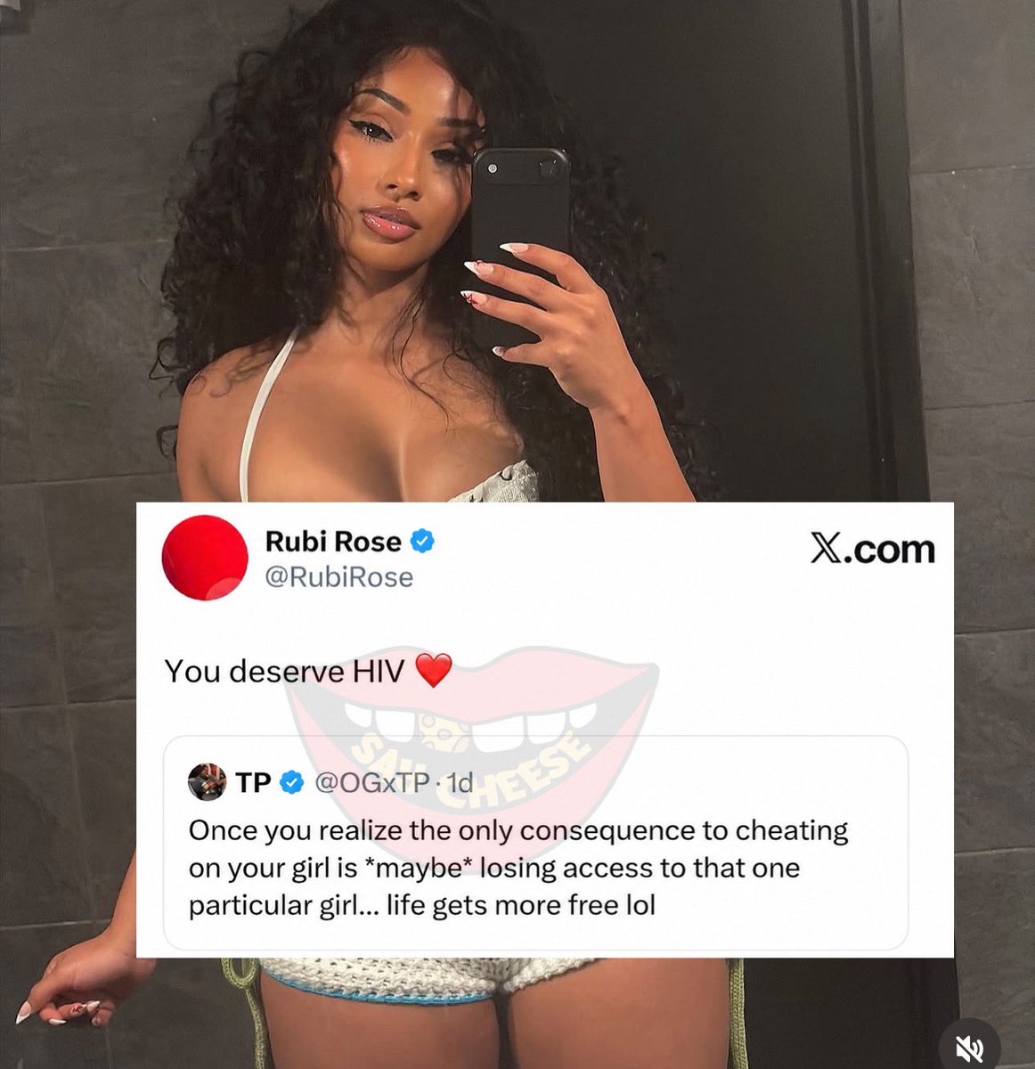 SaycheeseDGTL's tweet photo. Rubi Rose tells man “You deserve HIV” after he says cheating has no real consequences https://t.co/CRmaU01EGG