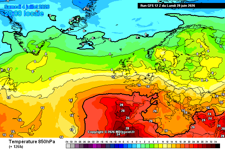 globerourdiales's tweet photo. GFS determinista 12Z: Los mapas de temperatura a 850 hpa para el 4/5 julio es probable que se cumplan. Son mapas propios de un 'episodio de calor muy serio'...pero los mapas que adjunto para el 11/12 julio (plazos de ciencia ficción) son una locura y ESPERO QUE NUNCA SE CUMPLAN https://t.co/a8D6vqRmWc