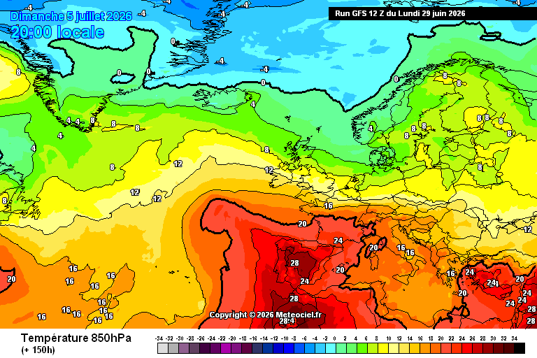 globerourdiales's tweet photo. GFS determinista 12Z: Los mapas de temperatura a 850 hpa para el 4/5 julio es probable que se cumplan. Son mapas propios de un 'episodio de calor muy serio'...pero los mapas que adjunto para el 11/12 julio (plazos de ciencia ficción) son una locura y ESPERO QUE NUNCA SE CUMPLAN https://t.co/a8D6vqRmWc