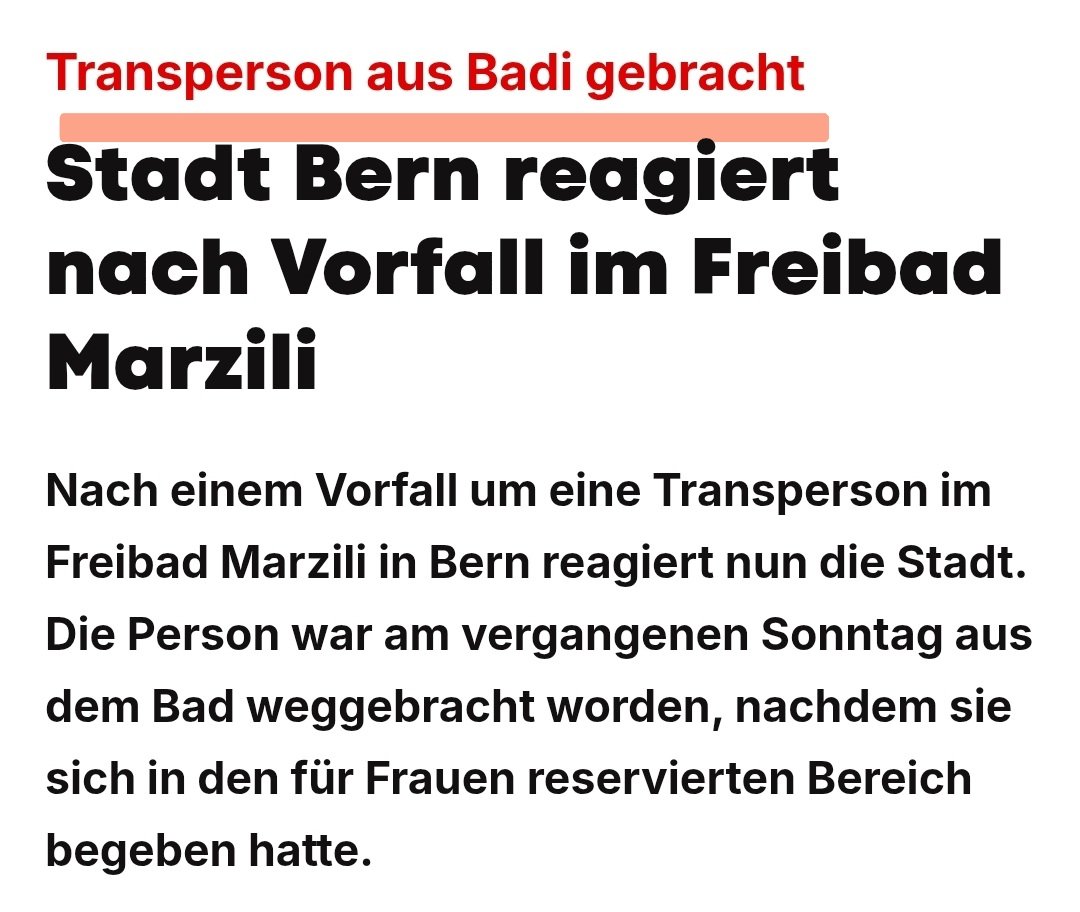 awakenwithpete's tweet photo. Die Person in der Frauenbadi in Bern, war nun also eine #Transperson. Künftig dürfen Personen, die sich als Frau lesen, unter Frau-Frauen bleiben. That's your turn @barbouillech. Das mediale Sommerloch ist gerettet. 🥳 #LGBTQ #Marzili
https://t.co/zgESxrQvMM https://t.co/0bQ0VZDDn4