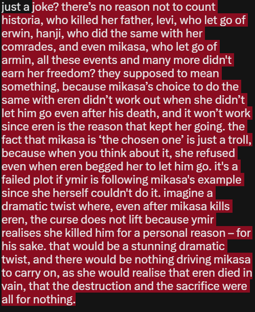 digigroudon's tweet photo. “ymir wanted mikasa to do what she needed,” so are you telling me that over the past 2k, no one has done what she wanted? throughout all these heavy years, no one—not a single mf? i guess only ymir knows that one lol. yOU JuST dIDn't UnDeRsTaD haven’t you realised this is https://t.co/CMGIMKXSiV