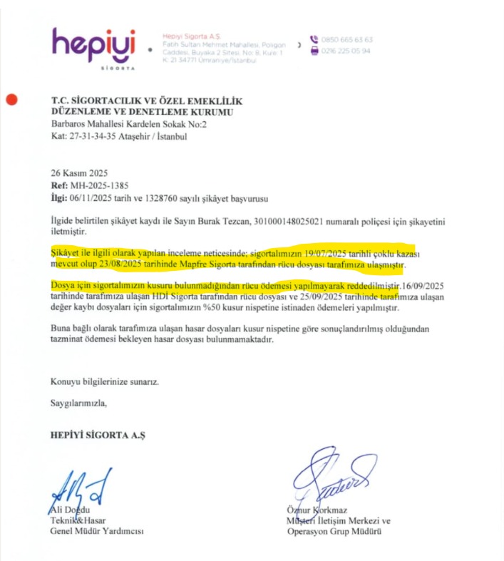 Tezcanbu's tweet photo. Sayın Hep İyi Sigorta Genel Müdürü, 2025301046315-1 no'lu hasar dosyamda polis tutanağına göre %50 kusurlu olmama rağmen şirketiniz, Mapfre Sigorta'nın %50 rücu talebini "kusursuz olduğum" gerekçesiyle reddetmiştir. @HepiyiSigorta 
@doganholding  
@seddkofficial 
@seddkkurumsal https://t.co/ywKVtSuBMX
