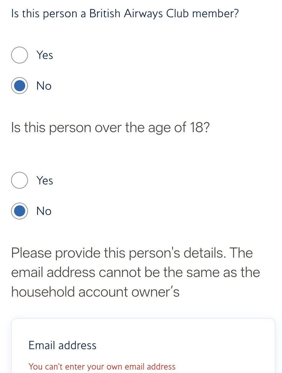 stf28476's tweet photo. @British_Airways You can't use your own, it says it quite a lot. Why would I create an email address for a 5 year old? https://t.co/lGxclZ9A1u