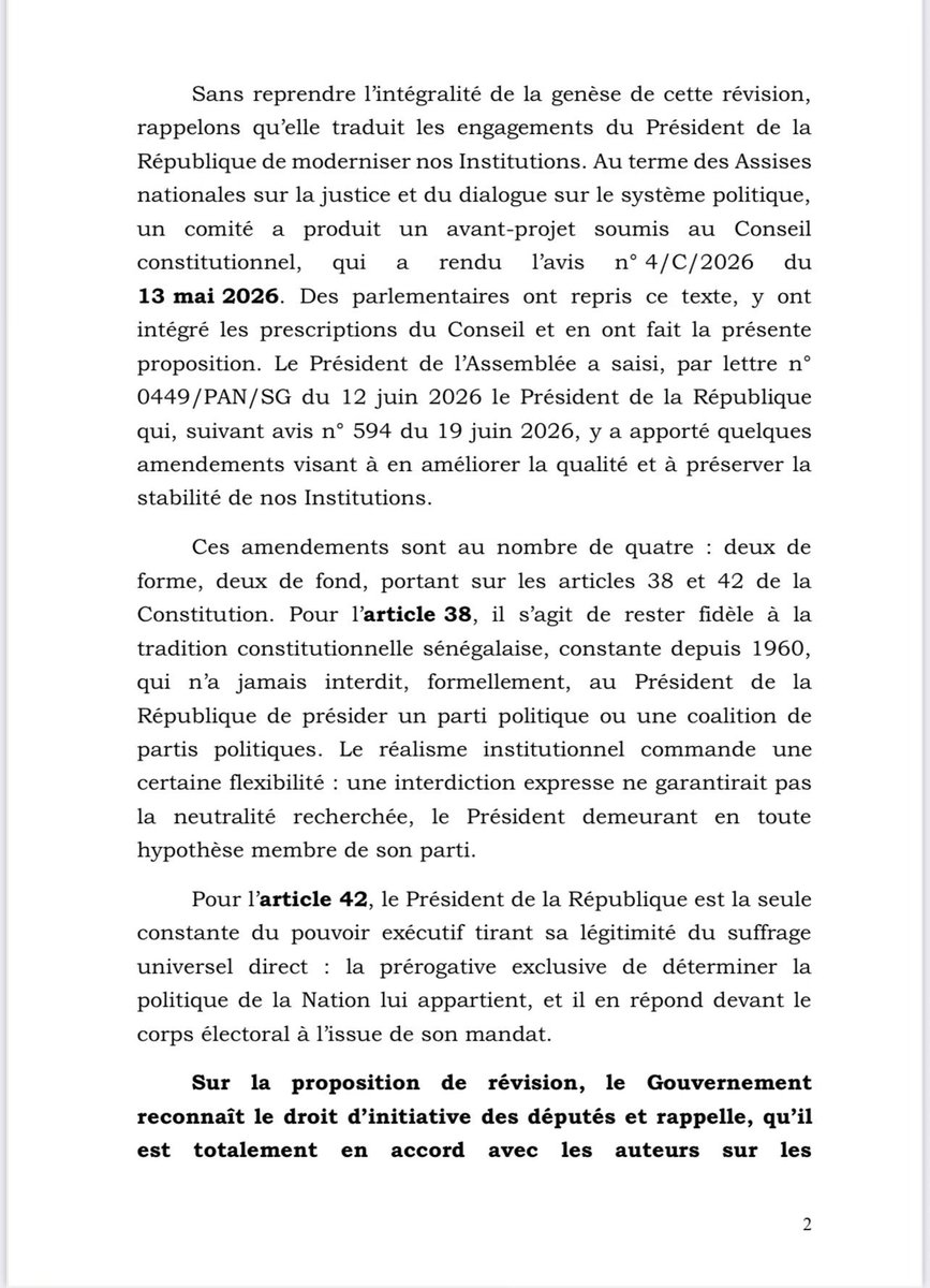 MasrterMinds's tweet photo. Intervention de Monsieur le ministre de la Justice, Garde des Sceaux, Me Moussa Sarr, lors de la séance plénière du lundi 29 juin 2026 consacrée à l’examen de la proposition de loi n° 17/2026 portant révision de la Constitution.

#assembleenationale https://t.co/SdE1NoRpcJ