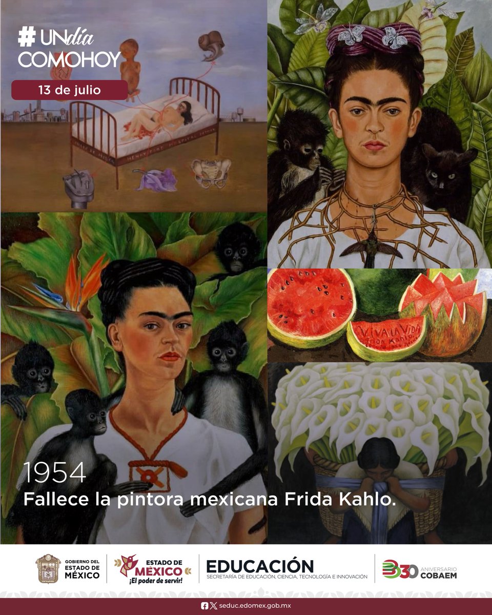 COBAEMex's tweet photo. #UnDíaComoHoy | Muere Frida Kahlo, un momento que marcó el cierre de una vida intensa, pero el inicio de un legado eterno. 🎨🕊️

Su casa en Coyoacán hoy es un museo, un espacio que mantiene viva su historia y su forma única de ver el arte. 💙

¿Cuál de sus obras es tu favorita? https://t.co/cH0DBuhntZ