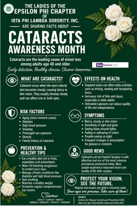 EPhi2016ipl's tweet photo. The Ladies of Epsilon Phi Chapter, Iota Phi Lambda Sorority, Inc., support #CataractsAwarenessMonth! 👁️ Prioritize your vision with regular eye exams, early detection, and healthy habits. Schedule your eye exam today—because healthy vision matters! #PreventionMatters #EPhiCares https://t.co/ZxRdsmvzDg