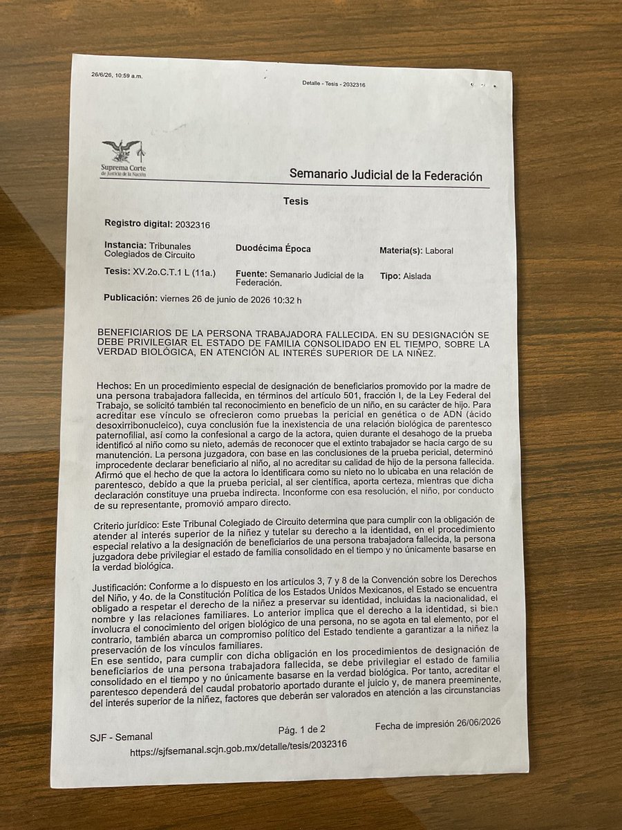 Nicar50's tweet photo. En los procedimientos de designación de beneficiarios de una persona fallecida, se debe privilegiar el estado de familia consolidado en el tiempo y no únicamente basarse en la verdad biológica. https://t.co/yVMPsTlnKA