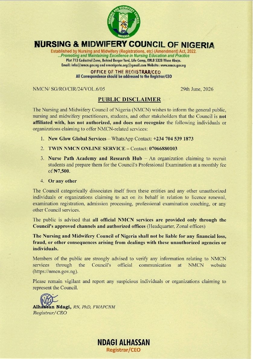 NMC_Nigeria's tweet photo. PUBLIC DISCLAIMER https://t.co/sW8QPDCYC2