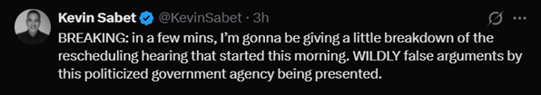 AMartinelliWA's tweet photo. Kevin whining is good news for those who support rescheduling. https://t.co/XOMsOjxJTG
