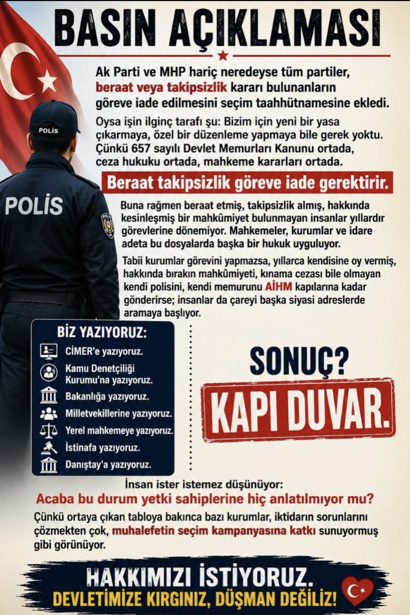 MuzafferER37534's tweet photo. Takipsizlik ve beraat kararı alan KHK mağdurları 10 yıldır iadei itibar istiyor  hukuk devletiyiz   takipsizlik ve beraat kararı bir kağıt parçası olmamalı gereği yapılmalı 10 yıldır bu kanayan yara devam ediyor malasef

#AnayasaMadde90 https://t.co/Zbn7BXGvOn
