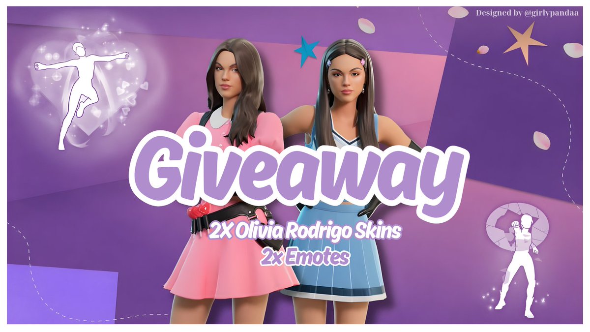 girlypandaa's tweet photo. 2x Olivia Rodrigo Skins + 2 Emotes GIVEAWAY! 💌

To enter:

• Follow @filthylimes, @emyan77, @Vzgo_007 &amp; @girlypandaa
• Like &amp; Retweet
• Tag your friends 🌷

Ends on Thursday, good luck! <3🤍 https://t.co/OfoESB3dVY
