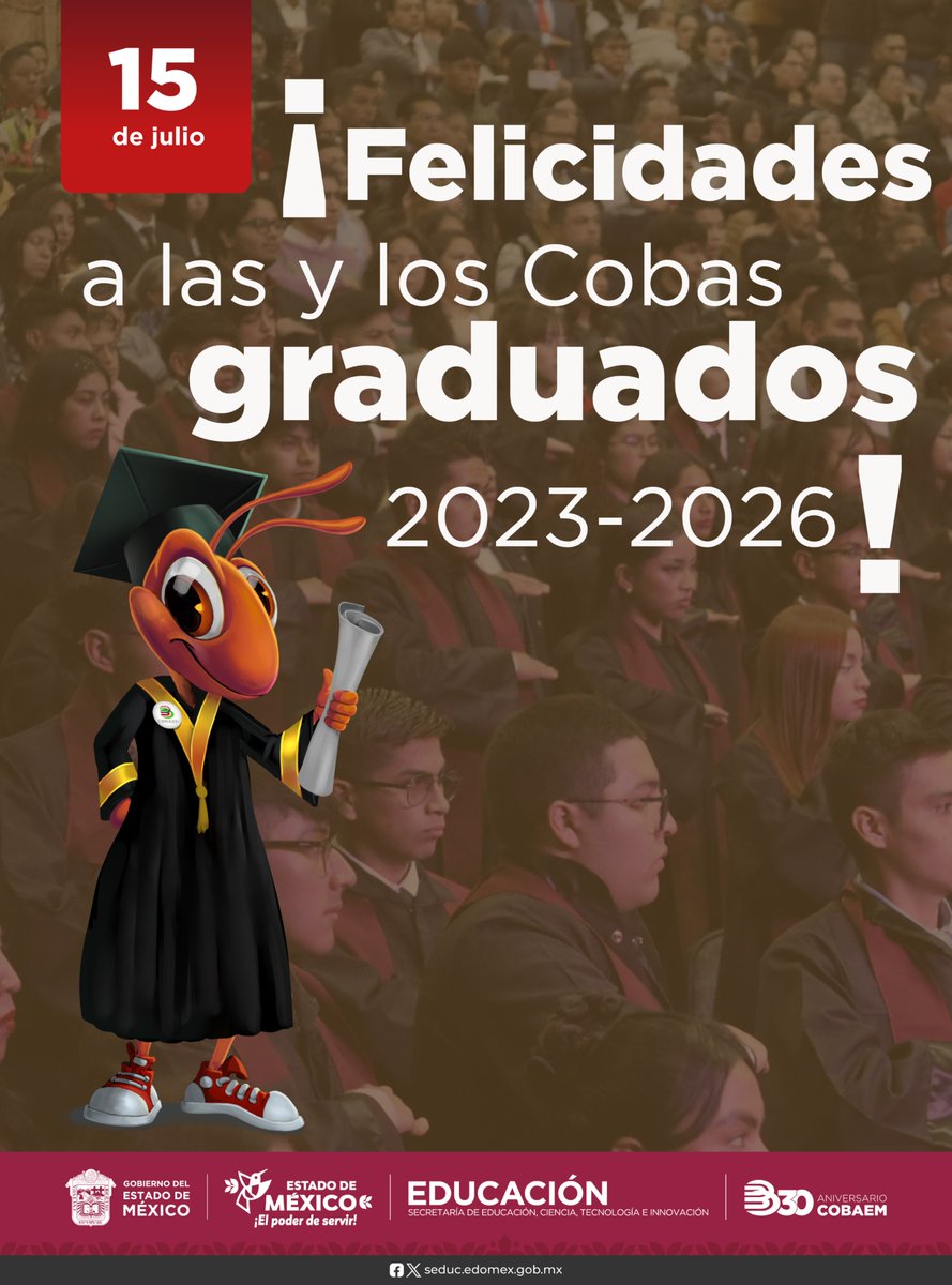 COBAEMex's tweet photo. Felicitamos con orgullo a las y los graduados de la generación 2023–2026. 🎓✨

Este logro es el resultado de su esfuerzo, constancia y dedicación.
¡Hoy cierran una etapa y abren nuevas oportunidades! 💫

#SomosCOBAEM
#30AñosCOBAEM https://t.co/a4SyNhAJw5
