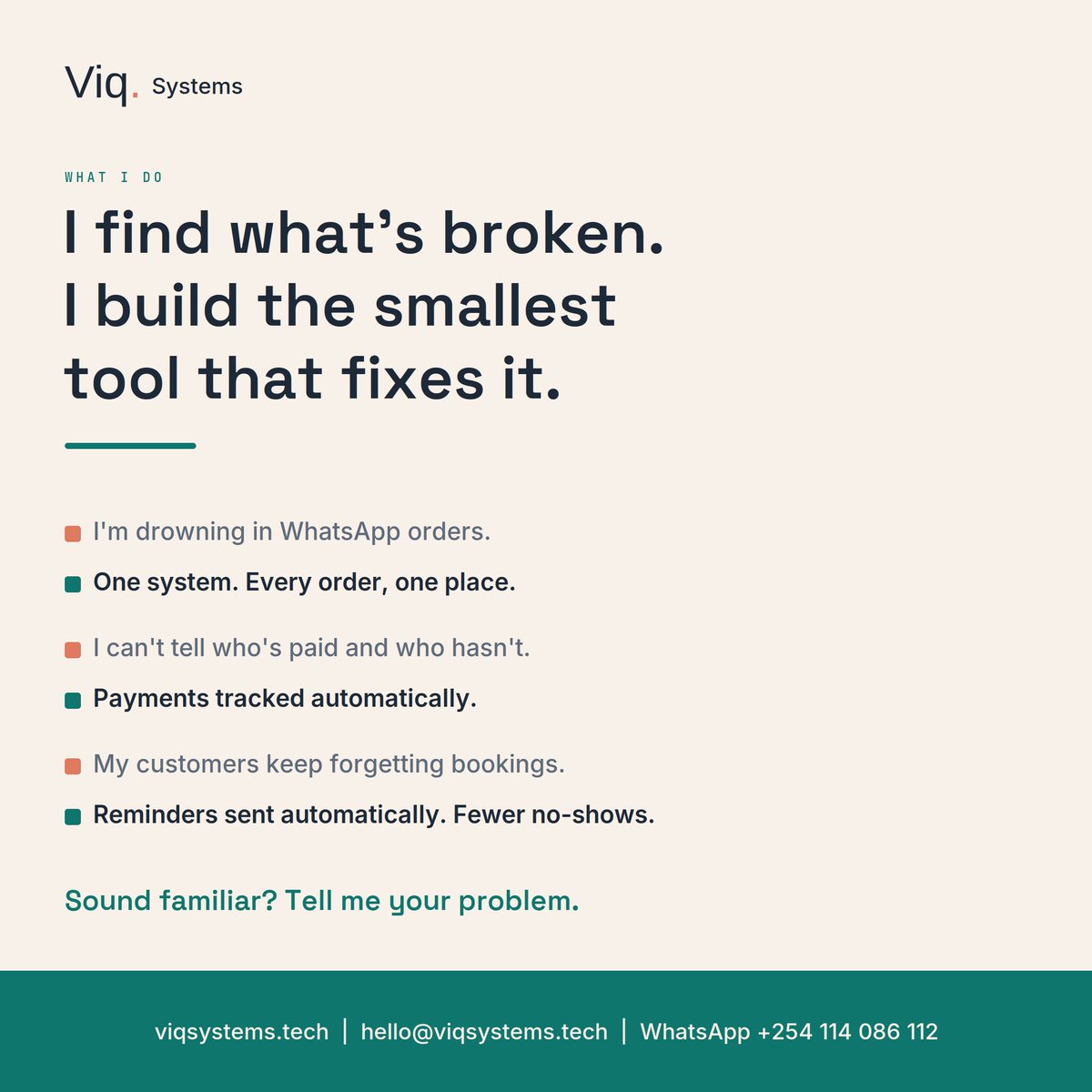 VictorLMurimi's tweet photo. Most business bottlenecks don't need a massive, overpriced software suite. You just need a lean, efficient system that works.
Let's automate your chaos. What problem are we solving first? 🌐 https://t.co/zuwnDIqF2v hello@viqsystems.tech 
#BuildInPublic #Solopreneur #TechSolutions https://t.co/8qqJLA6KEr