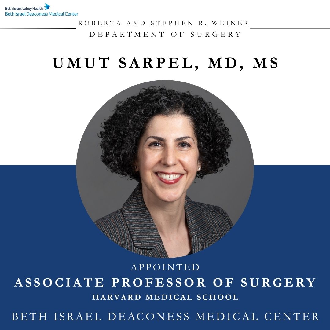 BIDMCSurgery's tweet photo. Congratulations to Dr. Umut Sarpel, Surgical Oncology, on her recent promotion as Associate Professor of Surgery at Harvard Medical School.

#HMS #surgery #surgicaloncology https://t.co/9m3DLDlS0n