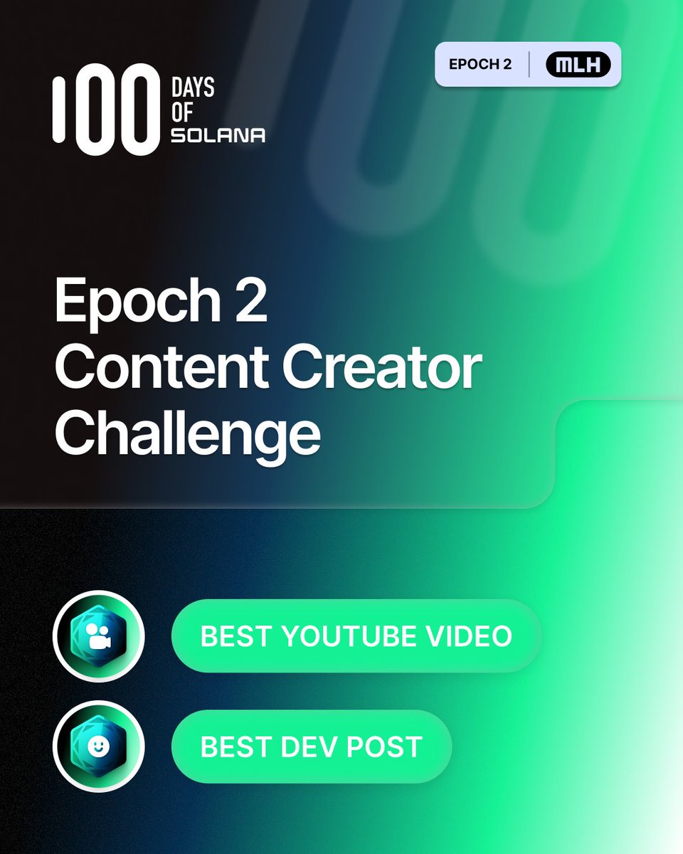 MLHacks's tweet photo. Got some @Solana knowledge you’re itching to share?

Our latest 100 Days of Solana cash prize challenge is your chance to win $500 by creating a @ThePracticalDev post or YouTube video that helps Web2 developers understand Solana.

Go win it: https://t.co/RxQyx1F8lZ https://t.co/OwZ5yuxjbs