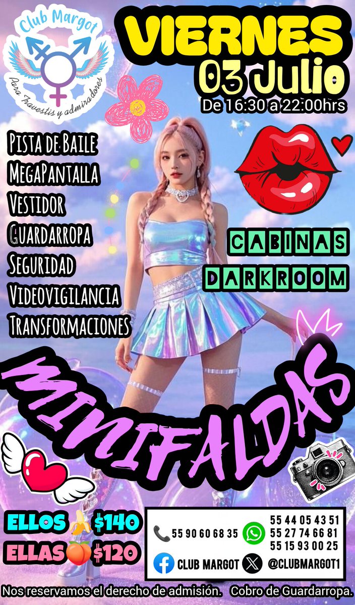 CLUBMARGOT1's tweet photo. 🩷🔥 #MINIFALDAS 🔥🩷
⭐⭐ VIERNES 3 JULIO ⭐⭐
🕕 De 16:30 a 22:00hrs 🕕
Después de los festejos del #Orgullo 😍
Toca un evento muy CANDENTE 😊 las REINAS con las FALD45 MÁS CORTITAS 🤩
Además seguiremos proyectando algunos partidos del #mundialdefútbol2026
Ven y disfruta del MEJOR ESPACIO DE CONVIVENCIA DE NUESTRA COMUNIDAD 🥳
Los esperamos gustosos 🙃
🥇SOMOS ÚNICOS, SOMOS LOS MEJORES🥇