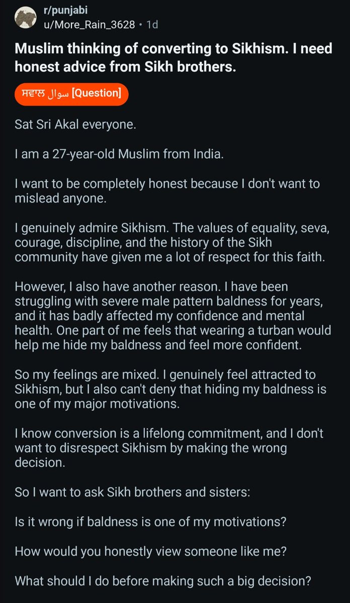 DanQayyum's tweet photo. Muslim bro wants to convert to Sikhism. Wait till you read his reasoning 😂 https://t.co/ah1fPE2SX4