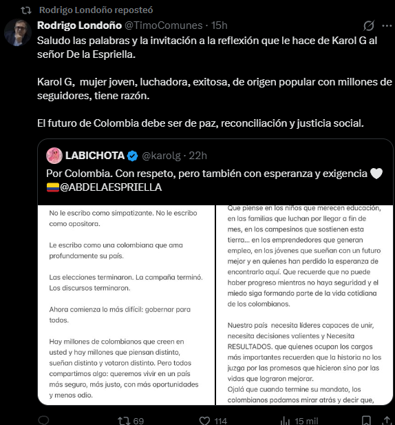 ivanvelezaikido's tweet photo. Que hasta alias Timochenko te felicite y agradezca, deja muy en tierra la clase de moral que manejas Karol G @karolg . Eso te pasa por salir a hablar caquita luego de permanecer en silencio 4 años con el gobierno más ladrón y corrupto en toda la historia de Colombia. https://t.co/Y0aDjtqbcR