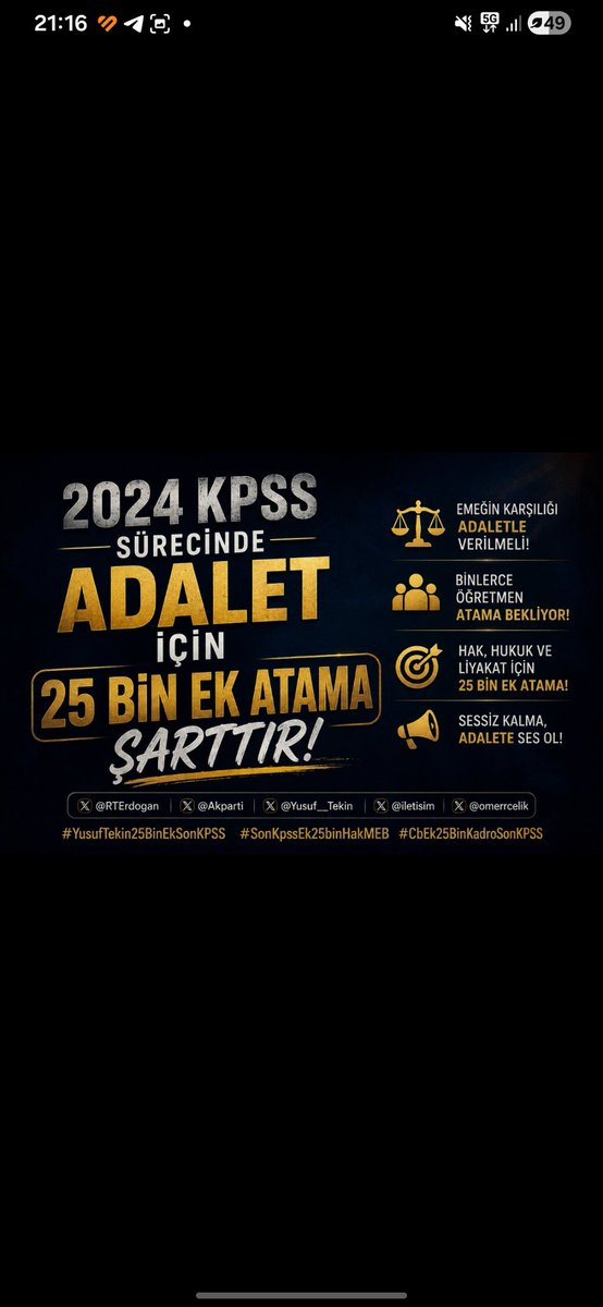 mrym_ece's tweet photo. Sayın @_aliyalcin Başkanımız,

2024 KPSS puanımızın karşılığını almak istiyoruz. 25 bin ek atama, emek veren öğretmenlerin en haklı beklentisidir.

2024 KPSS EK 25 BİN ATAMA 

@RTErdogan @Akparti @Yusuf__Tekin @iletisim @tcbestepe

#YusufTekin25BinEkSonKPSS
#SonKpssEk25binHakMEB https://t.co/YJVlHhz0sG