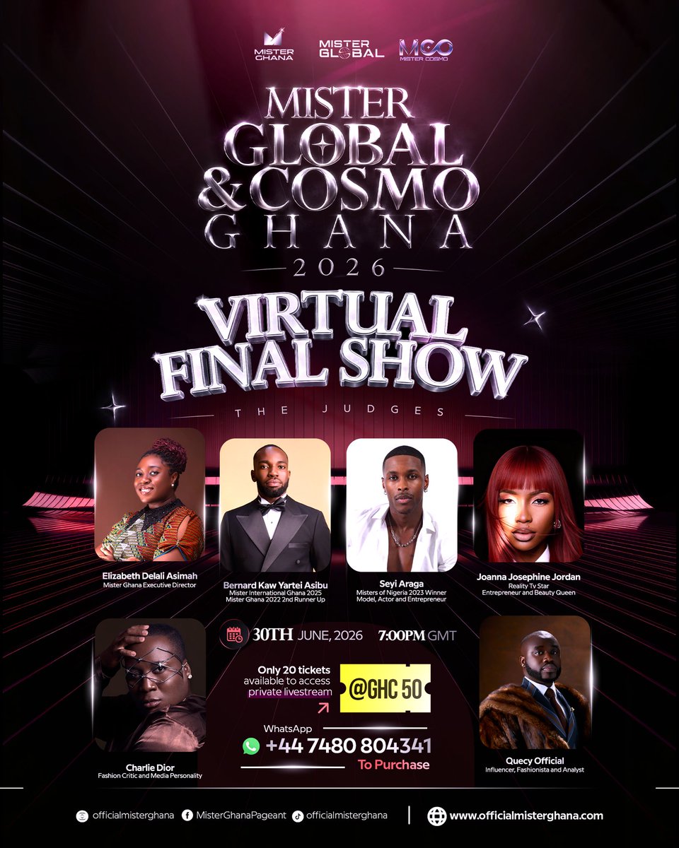 x0_joannajordan's tweet photo. Meet your judge for the next Mister   Global &amp;Cosmo Ghana 🇬🇭 
Can’t wait to see what our contestants are up to 👑 https://t.co/PW03cLSj6F