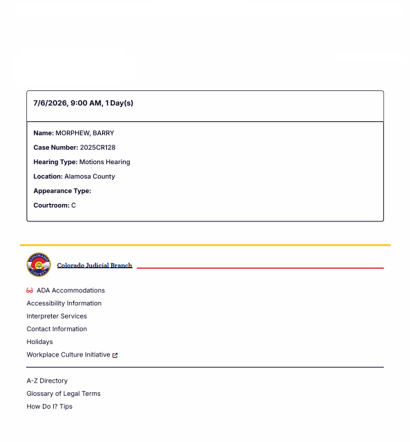 MattBlacInc's tweet photo. People of The State of Colorado V #BarryMorphew aka #LeeMoore
A flurry of documents added to the docket.
Next Hearing:
7/6/2026, 9:00 AM MDT ๐ Alamosa County CO
https://t.co/Ap5BR93l9M https://t.co/yleJfmvqcu