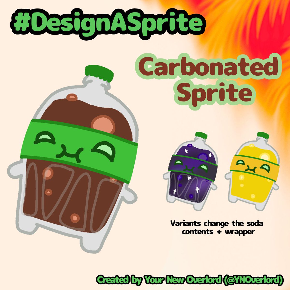 YNOverlord's tweet photo. My entry for the @Fortnite #DesignASprite contest; Carbonated Sprite!

The sprite itself is a glass soda bottle with a green wrapper, the face printed on the wrapper itself.

I have seen a lot of awesome designs, best of luck to everyone! https://t.co/kKC6Rb2vfS