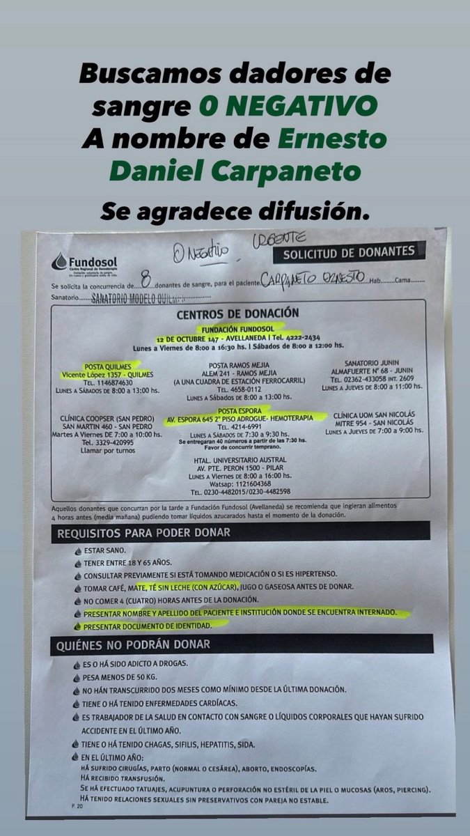 FlorenciaCaleca's tweet photo. LLAMADO A LA SOLIDARIDAD ‼️🚨🆘

Gente necesito por favor si alguien puede/quiere donar sangre para mi tío.

Se agradece mucha difusión, MG y RT.

Gracias ❤️‍🩹 https://t.co/zhTpyTxKYq
