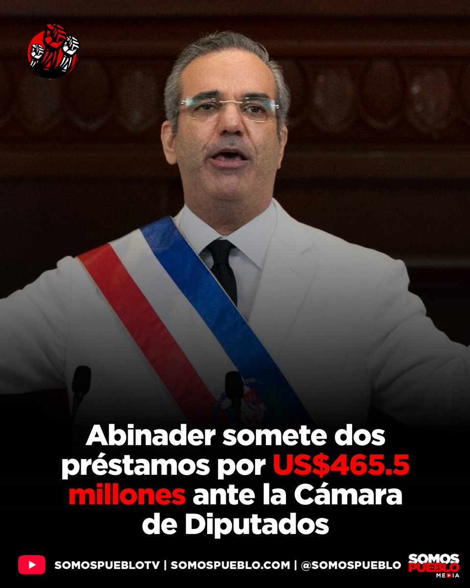 RDSomosPueblo's tweet photo. El presidente Luis Abinader sometió ante la Cámara de Diputados dos contratos de préstamo por un monto global de 465.5 millones de dólares. Según la misiva dirigida a Alfredo Pacheco, presidente de la Cámara Baja, estos recursos económicos están destinados a financiar proyectos prioritarios de seguridad vial y al plan de manejo de la cuenca del río Yuna.

El primer convenio fue suscrito con el Banco Interamericano de Desarrollo por un total de 265.5 millones de dólares. Este empréstito busca costear el Proyecto de Plan de Manejo de Cuenca del Río Yuna, cuya ejecución estará a cargo del Instituto Nacional de Recursos Hidráulicos. El programa aspira a lograr un desarrollo sostenible, mitigar riesgos de inundaciones en la cuenca baja y aplicar soluciones ambientales de última generación.

El segundo contrato abarca una suma de 200 millones de dólares y se firmó con la misma entidad financiera internacional. Estos fondos se utilizarán en el Programa de Implementación de la Política Nacional de Seguridad Vial de la República Dominicana. La iniciativa será ejecutada de forma conjunta por el Ministerio de Obras Públicas y Comunicaciones y el Instituto Nacional de Tránsito y Transporte Terrestre.

Este financiamiento tiene como objetivos fundamentales robustecer la seguridad en las principales carreteras del territorio nacional y mejorar la protección en entornos escolares. Asimismo, se pretende optimizar la fiscalización, la educación ciudadana y los servicios de atención para las víctimas de siniestros viales. Ambos contratos internacionales de crédito iniciarán formalmente su trámite parlamentario en las comisiones legislativas de la sede baja.