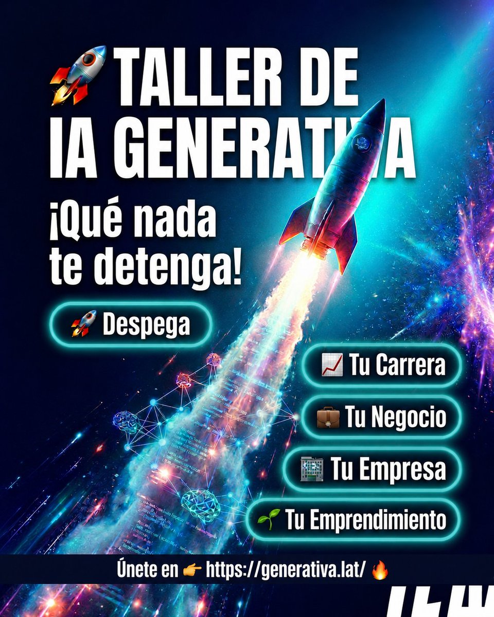 generativalatam's tweet photo. 🛎️ ¡Iniciamos este martes 30 de junio!
❇️ Del martes 30 al viernes 3 de julio
📲 De 7:00 a 9.00 pm
❇️ Más detalles en: https://t.co/RabtGBpLVU
📲 Inscríbete en: https://t.co/kDtFp1PDLQ

🙌Escríbenos hoy!: 908 806 886

#talento #talentodigital #inteligenciaartificial #bootcamp #latam #despega #empresa #negocio #emprendimiento