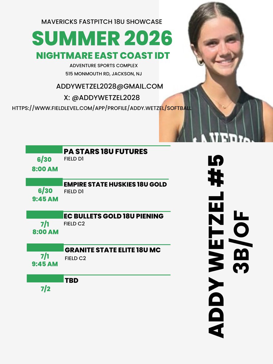 Addywetzel2028's tweet photo. Super excited for the East coast IDT this week! Coaches come check us out. @DiamondAddicts @SunilSportsNews @EastCoastFP @DirectRecruits @gatorjack72 @LineDsoftball @heyitsCoachJP @ALLNJSoftball @ExpoRecruits @d1fastpitch1 @CoastRecruitsSB https://t.co/hUKlYIgXbU