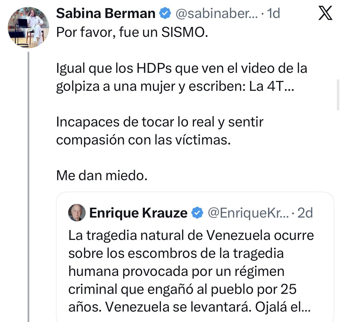 MadMexk77's tweet photo. @vampipe @panchoelrodrig1 Esta pobre pendeja diciendo que lo de Venezuela “solo fue un sismo”….que las cagadas de interés social que construyó el chavismo en la Guaira no tienen nada que ver. Hija de puta. https://t.co/dYPnCp7P5I