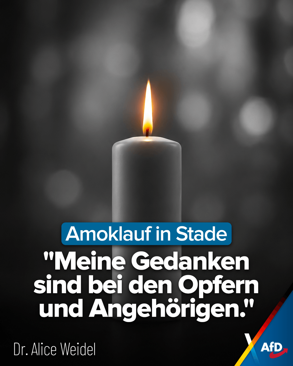 Alice_Weidel's tweet photo. In Stade verloren heute 6 Menschen ihr Leben auf grausame Weise. Meine Gedanken sind bei den Opfern und Angehörigen, deren Leid unermesslich sein muss. https://t.co/DooRuHBOuq