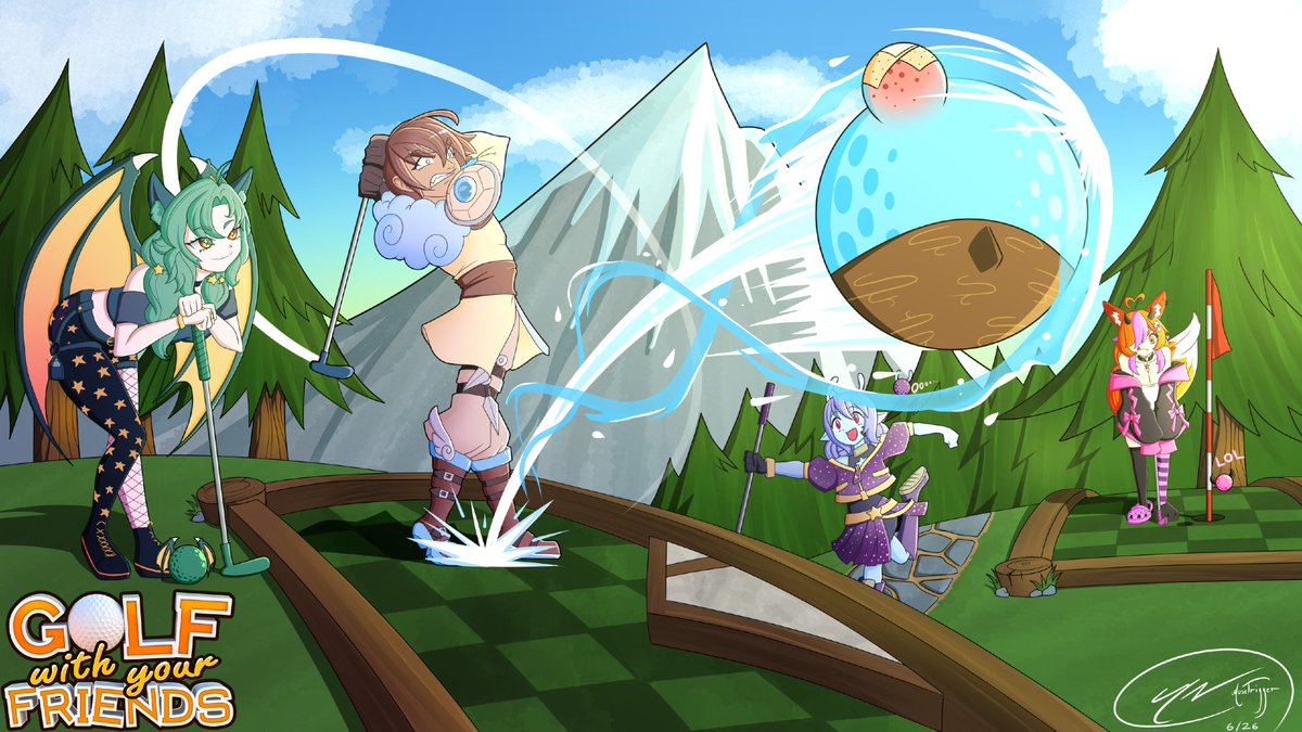 NullyVT's tweet photo. 🔴LIVE🔴 WE ARE NOW LIVE PLAYING SOME GOLF WITH FRIENDS WITH THE LOVELYIES @SlashShinobi @ForeriaBeanie and @MonaofLucis 
https://t.co/aZ2V7L7l6M
Artby: @Musetrigger https://t.co/wTbMLrWGQD