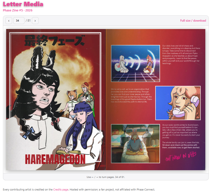 BlackZiploc_'s tweet photo. Ever wanted to read the Phase Fanzine?
Don't even know what a fanzine is???

Well, don't worry! I can show ya! I'm proud to pronounce I've been given approval to host all 5 current Fan-made art magazines on PhaseFanart~

Fully readable in your browser too!

Link below https://t.co/WizzpmnYN4