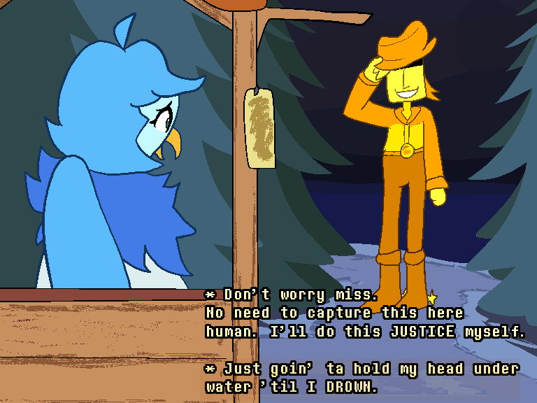 martletlover's tweet photo. Martlet Monday #78
martlet meets a different yellow cowboy 
#martlet #martletmonday #undertaleyellow #deltarunespoilers #yellowdeltarune https://t.co/bHeWtEi6XP