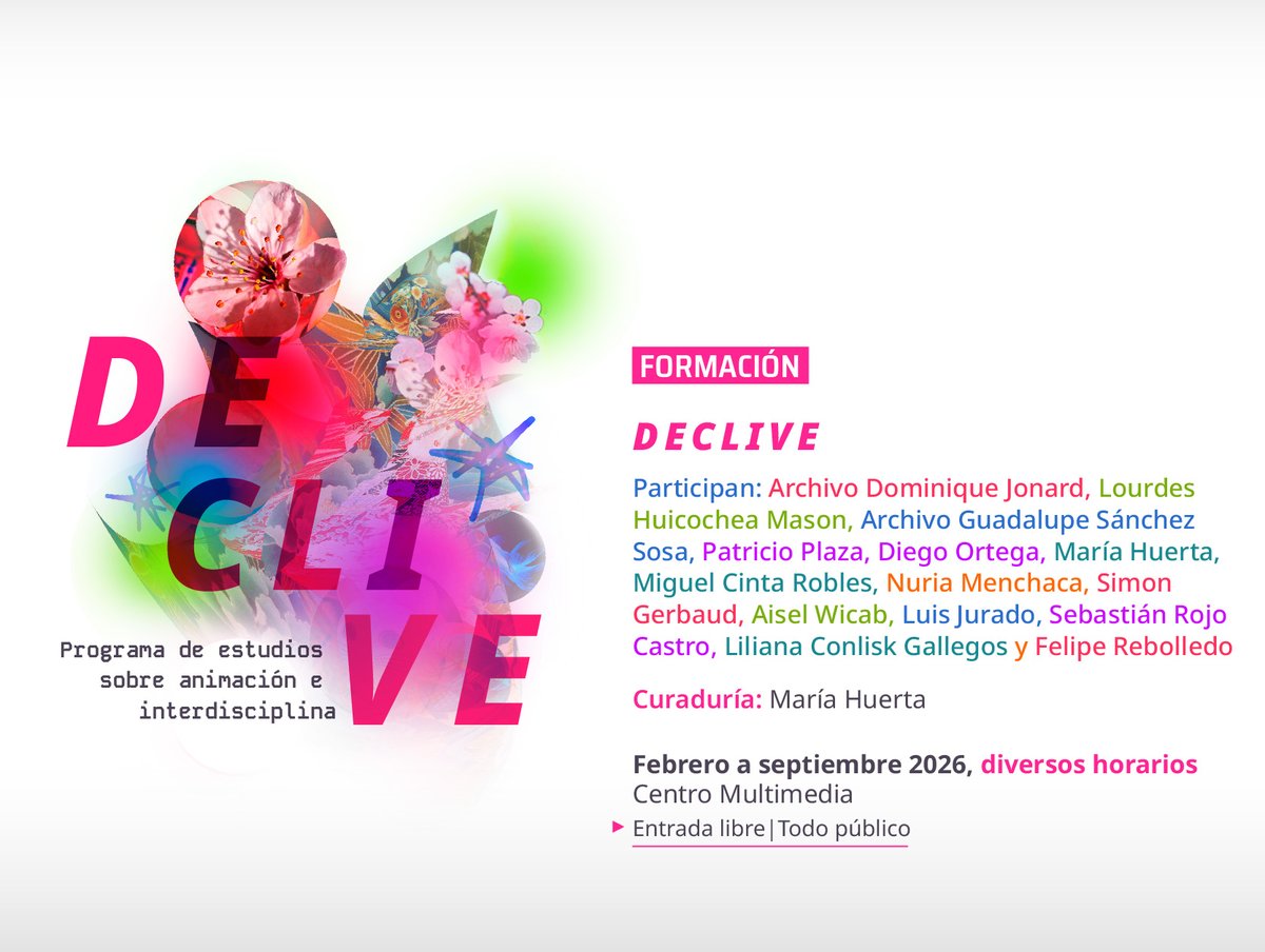 cmm_cenart's tweet photo. 💭 DECLIVE explora la animación como una forma de dar vida a imágenes: del animismo a la IA, pasando por cine y tecnología para pensar cómo se construye y transforma la imagen.

Consulta la programación: https://t.co/1PVa1KZqKf https://t.co/ZWM1blkaDZ